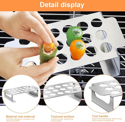 Jalapeno Grill Rack with Corer Tool, Jalapeno Popper Holder, Chili Pepper Corer Tool, 18 Holes Stainless Steel Drumstick Chicken Wings Roaster for BBQ Smoker and Oven(Silver)