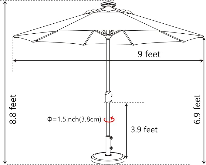 EliteShade USA 10-Year-Non-Fading 9ft Market Patio Umbrella, Commercial Grade Table Sun Umbrella with 80 Solar LED Lights, Crank Open, Windproof & UPF 50+ UV Protection for Garden, Deck, Pool, Backyard, Navy Blue