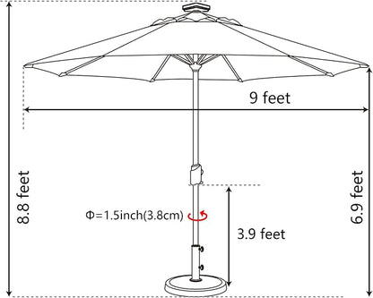 EliteShade USA 10-Year-Non-Fading 9ft Market Patio Umbrella, Commercial Grade Table Sun Umbrella with 80 Solar LED Lights, Crank Open, Windproof & UPF 50+ UV Protection for Garden, Deck, Pool, Backyard, Navy Blue