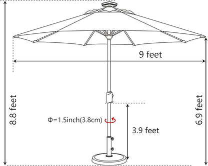EliteShade USA 10-Year-Non-Fading 9ft Market Patio Umbrella, Commercial Grade Table Sun Umbrella with 80 Solar LED Lights, Crank Open, Windproof & UPF 50+ UV Protection for Garden, Deck, Pool, Backyard, Heather Beige