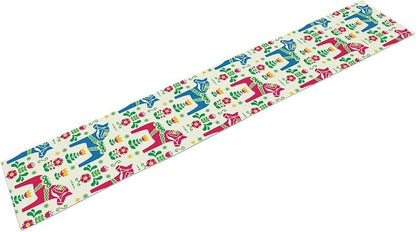 House Table Runner Swedish Art Horse and Flower,Cotton Linen Table Runner Decoration Kitchen Dining Table Runners for Indoor Outdoor Home Party Holiday Decor 13X60Inch