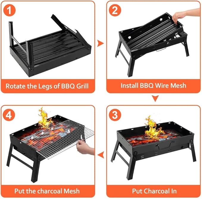 Portable Barbecue Charcoal Grill Stainless Steel Small Mini BBQ Tool Kits for Outdoor Cooking Camping