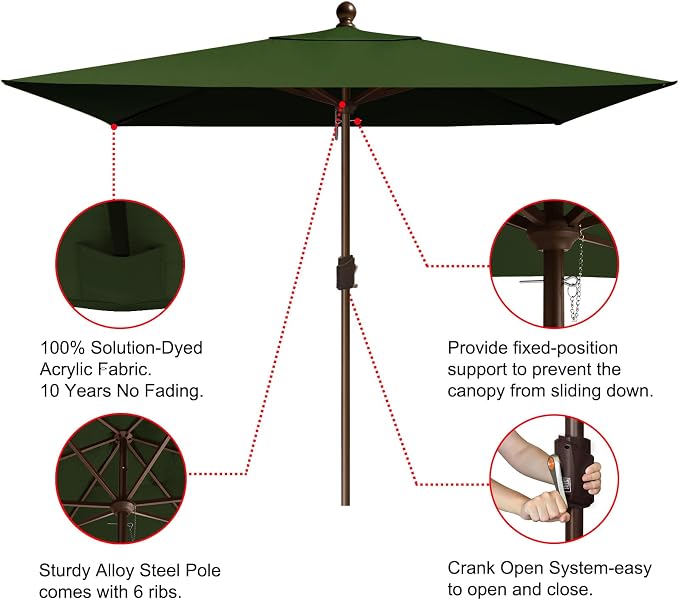 EliteShade USA 10-Year-Non-Fading 6.5x10Ft Rectangular Market Patio Umbrella, UPF 50+ UV Protection Performance Sun Umbrella, Heavy Duty Commercial Grade Outdoor Table Umbrella with Crank, Windproof Vented Top for Garden, Pool, Deck and Outdoor Playset...