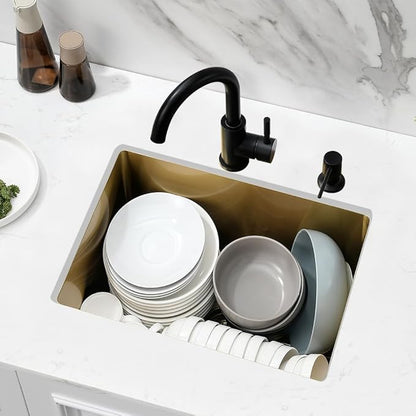 Undermount Bar Sink Gold, Jshozzy 18 x 15 inch Wet Bar Sink Undermount Stainless Steel 16 Gauge Deep RV Single Bowl Small Kitchen Sink