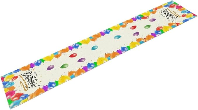 Happy Birthday Table Runner White Table Runner Balloon Confetti Pattern Celebrate Birthday Party Table for Outdoor Home Party 13x120 Inch