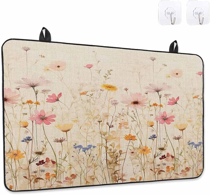 Stove Top Covers for Electric Stove 24x21 Inches, Botanical Flower HeatResistant Glass Cooktop Protector, Retro Colorful Spring Vintage Floral Ceramic Stovetop Countertop Covers Mat, Oven Cover