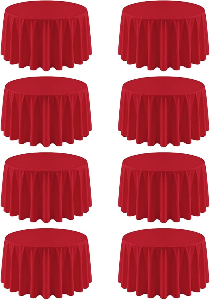 8 Pack Red Round Tablecloth 120 Inch | For 4Ft-7Ft Round Table, Wrinkle Resistant Table Cloth, Washable Polyester Fabric, For Wedding Party Banquet Buffet Camping