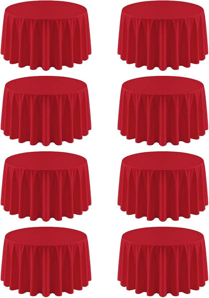 8 Pack Red Round Tablecloth 120 Inch | For 4Ft-7Ft Round Table, Wrinkle Resistant Table Cloth, Washable Polyester Fabric, For Wedding Party Banquet Buffet Camping