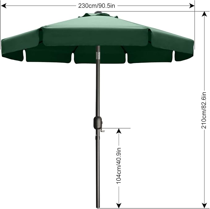 ABCCANOPY 7.5FT Scalloped Patio Umbrella Table Market Umbrella, Green | Durable 6 Sturdy Fiberglass Ribs, Push Button Tilt and Crank, UV Protection Waterproof Outdoor Umbrella, Valance Style