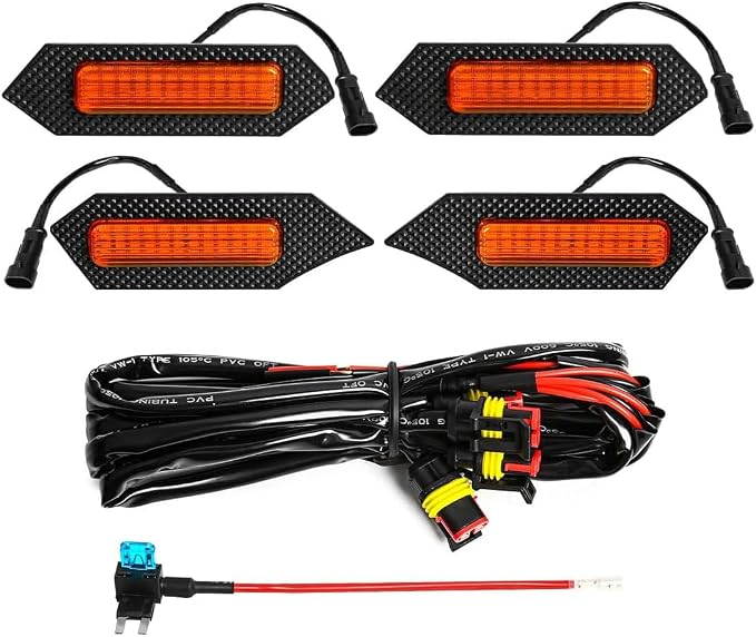 4Pcs Front Bumper Led Grille Lights Kit Smoked Lens Housing Amber for 2024 Toyota Tacoma TRD Series & Trailhunter Model Grilles (Yellow Shell)