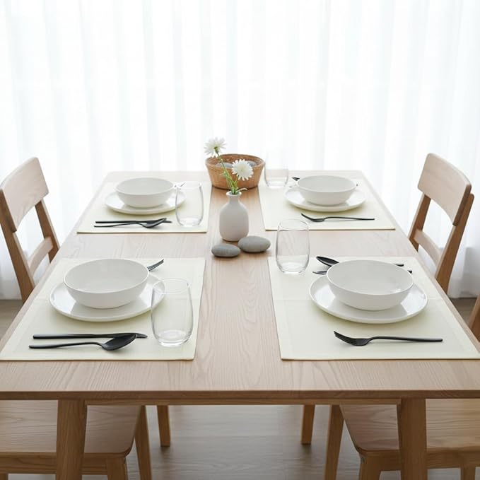 Urban Villa Placemats for Dining Table 100% Cotton Placemats 14''x20'' Over Sized Tablemats Set of 6 Placemats Hemstitch Ivory Tablemats for Family Dinners Wedding Parties Placemats
