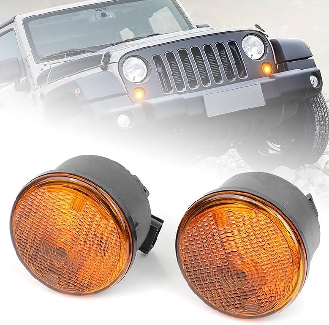 Front Grill Turn Signal Indicator Lights w/Bulb for Jeep Wrangler 2014 2015 2016 2017 68200291AA 68200290AA CH2526103 CH2527103(1pc Right)
