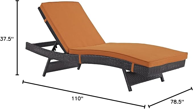Modway Convene Wicker Rattan Outdoor Patio Chaise Lounge Chairs in Espresso Orange - Set of 4