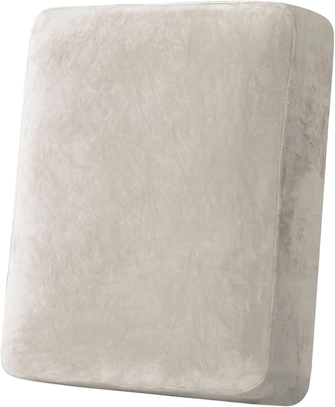 H.VERSAILTEX Velvet Stretch Couch Cushion Cover Plush Cushion Slipcover for Chair Cushion Furniture Protector Seat Cushion Sofa Cover (1 Piece Armchair Cushion Covers, Oatmeal)
