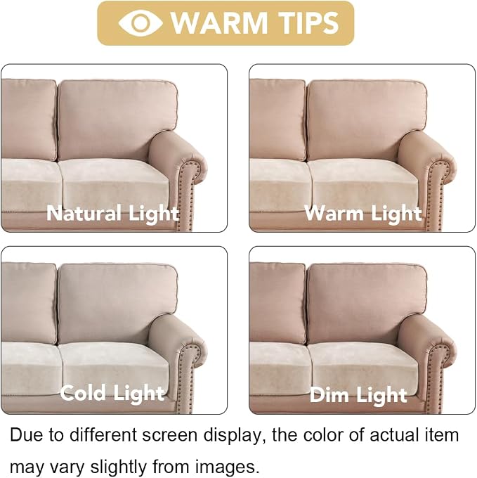 H.VERSAILTEX Velvet Stretch Couch Cushion Cover Plush Cushion Slipcover for Chair Loveseat Sofa Cushion Furniture Protector Seat Cushion Sofa Cover (2 Piece Medium Sofa Cushion Covers, Ivory)
