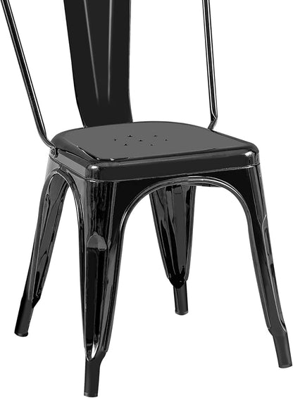 AC Pacific Stackable Metal Dining Chairs Set of 2 for Indoor and Outdoor Use, Durable Stacking Seat, Farmhouse Kitchen, Bar, Patio, Bistro, Cafe, Industrial Style, 2pcs, High Gloss Black