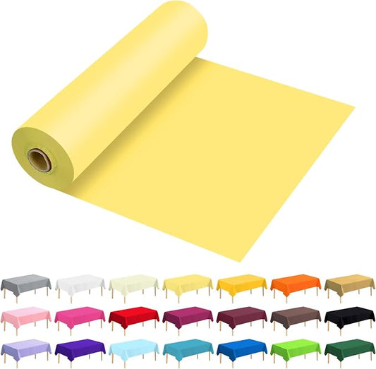 54 Inch X 100 Feet Plastic Table Cover Roll Premium Disposable Plastic Tablecloth for All Type/Shape Tables | Picnic, Party, Banquet, Birthdays, Weddings (Light Yellow, 54 Inch X 100 Feet)