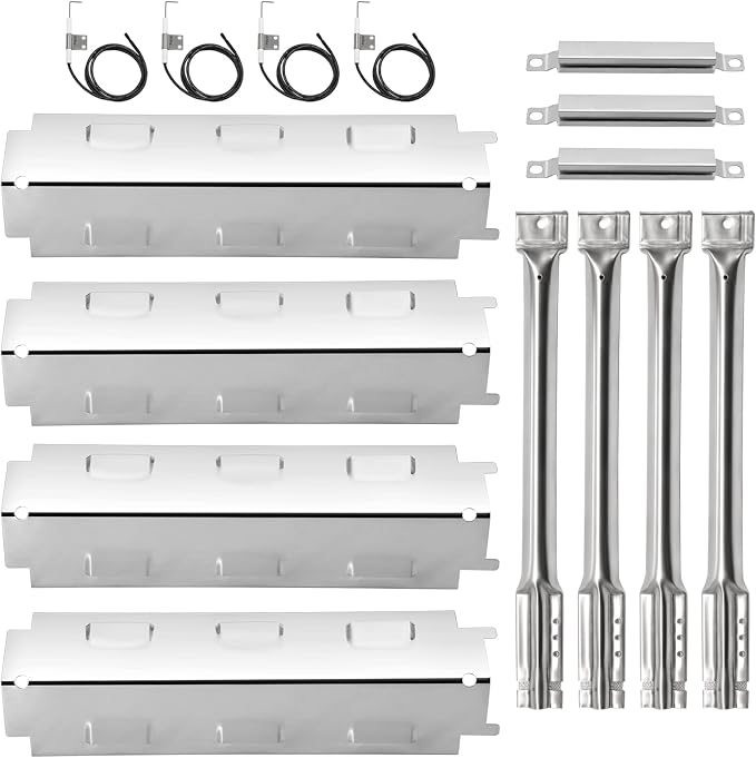 Criditpid Grill Replacement Parts for Charbroil 461442114 463441312 463441514, Stainless Steel Heat Plate Shields, Burner Tubes, Crossover Tube and Ignitors for Char-Broil 463440109 Gas Grill.