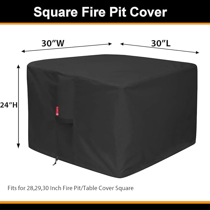 SheeChung Fire Pit Cover Square 30"L x 30"W x 24"H,Heavy Duty 600D Waterproof Outdoor Firepit Cover,Fits for 26/28/30 Inch Propane Fire Pit Table,Gas Fire Pit Table Covers with Drawstring,Air Vents