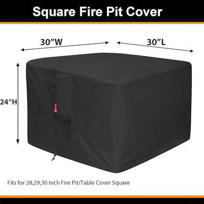 SheeChung Fire Pit Cover Square 30"L x 30"W x 24"H,Heavy Duty 600D Waterproof Outdoor Firepit Cover,Fits for 26/28/30 Inch Propane Fire Pit Table,Gas Fire Pit Table Covers with Drawstring,Air Vents