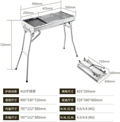 Portable Charcoal Grill for Camping BBQ, Outdoor Barbecue Grill Stainless Steel Charcoal Grills BBQ, Folding Oven 990x330x720mm Easy Clean Camping Grill,990 * 330 * 720Mm-D