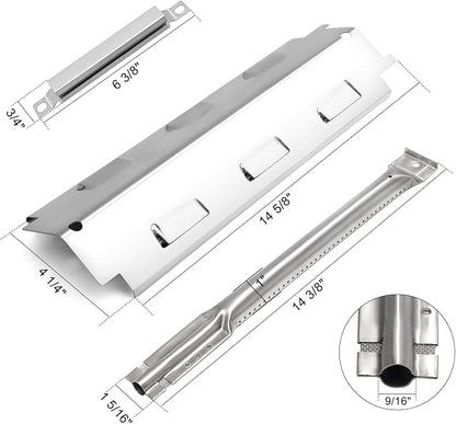 Grill Replacement Parts for Charbroil 463230515, 463230512, 463230513, 463230514, 463239915, 463230511 Models, Stainless Steel Grill Heat Plate Tent Shield, Pipe Burner Tubes and Crossover Tubes.