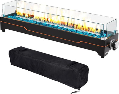 GRISUN 36" Table Top Propane Fire Pit, 50000 BTU Tabletop Gas Fire Pit, Tabletop Firepit for Patio, Outdoor Portable Fireplace, Rectangular Fire Bowl with Glass Wind Guard, Glass Beads & Cover