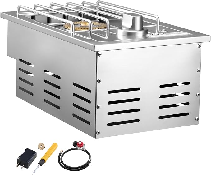 VEVOR Single Grilling Side Burner, 17,000BTU Liquid Propane Side Burner for Outdoor Kitchen, Convertible to Natural Gas, 304 Stainless Steel Built-in Single Grill Burners with LED for BBQ Grill Island