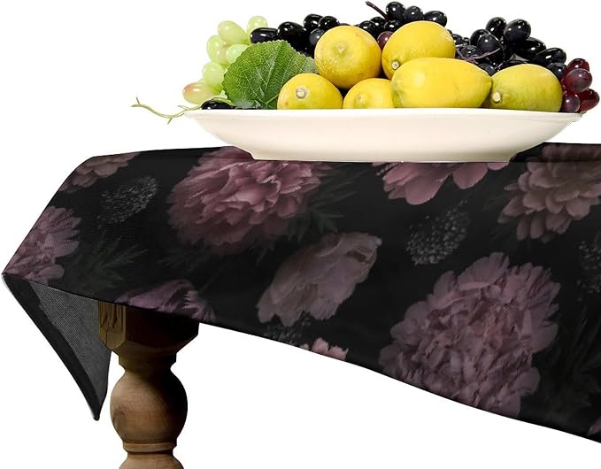 Vintage Florals Tablecloth, Gothic Summer Garden Peonies Flowers Rustic Roses Boho Botanical Plant Water Resistant Wipeable Table Cover for Picnic Party Holiday Kitchen Dinner Table 60"x120"