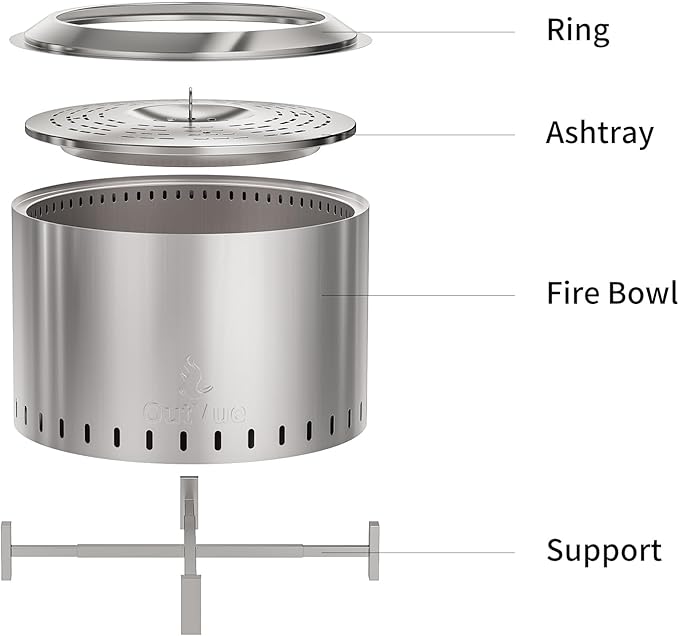 OutVue 22 inch Stainless Steel Smokeless Fire Pit, Outdoor Smokeless Firepit, Wood Burning Fire Pits for Camping, Bonfire, Low Smoke Firepit for Outside (Vertical Hole)