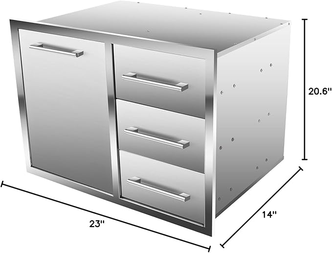 Outdoor Kitchen Drawer Combo, BBQ Access Trash Drawer Combo with Triple Stainless Steel Drawers(Right), Outdoor Kitchen for BBQ Island, Grilling Station, Outside Cabinet (28" W x 19.6“D x 20.1" H)