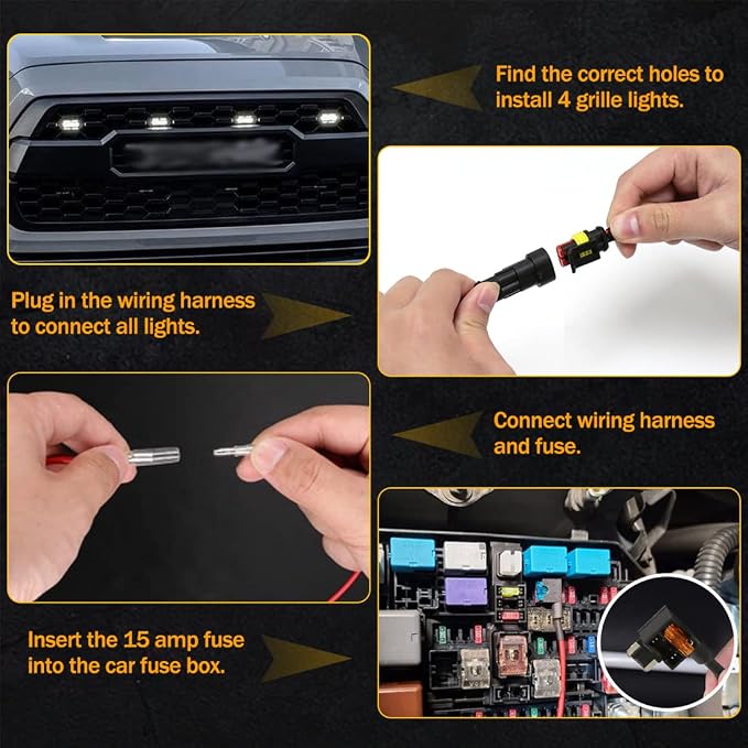White Grille Lights For Tacoma TRD Pro 2016-2022, 4Pcs Smoked Shell LED Front Grill Light with Wire Harness And Fuse