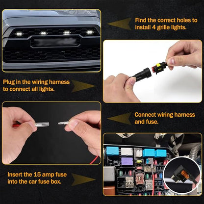 White Grille Lights For Tacoma TRD Pro 2016-2022, 4Pcs Smoked Shell LED Front Grill Light with Wire Harness And Fuse