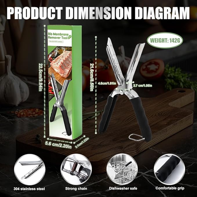Premium Rib Membrane Removal Tool - Stainless Steel Rib Membrane Remover with Ergonomic Handle, Dishwasher Safe, Effortless Prep for BBQ Grilling & Smoking