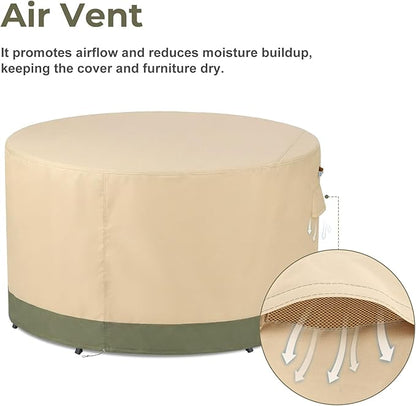 BPS Waterproof Patio Table and Chairs Cover, 600D Anti-UV Outdoor Dining Furniture Set Cover with Air Vent and Storage for Patio Round Sectional Set, 120''Dia x 32''H