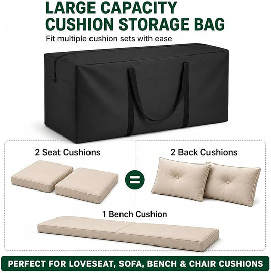Cushion Storage Bag 420D Waterproof 68" Rectangular Outdoor Patio Cushion Storage Bags — Outdoor Cushion Storage Bag with Zipper and Handles Extra Large Storage Bags 68" L x 29" H x 20" W Black