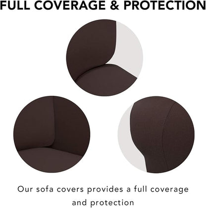 PureFit Stretch Couch Covers for Sofa 4 Seater Slipcovers Chocolate | 1-Piece Sofa Cover Washable Soft Couch protector, Couch Slipcover with Non Skid Foam and Elastic Bottom for Kids, Dogs