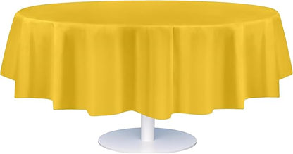 Grandipity 12 Pack Premium Disposable Plastic Tablecloth 84" Inch Decorative Round Table Cover - Yellow