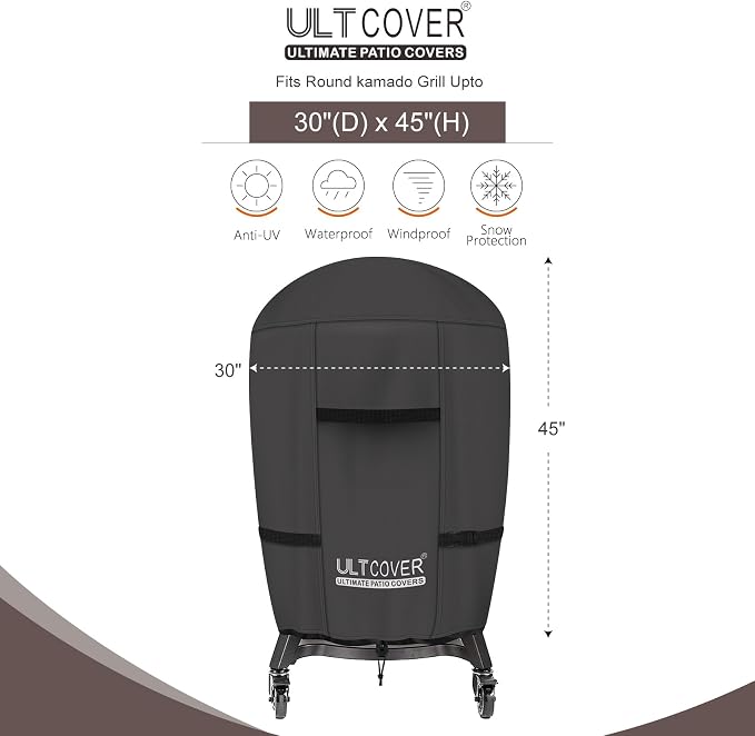 ULTCOVER Outdoor Waterproof Charcoal Kamado Joe Grill Cover for 18 inch Char-Griller Char-Broil and Other Round Smokers Size Up to 30” Dia x 45” H, Black
