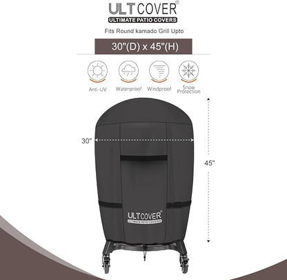 ULTCOVER Outdoor Waterproof Charcoal Kamado Joe Grill Cover for 18 inch Char-Griller Char-Broil and Other Round Smokers Size Up to 30” Dia x 45” H, Black