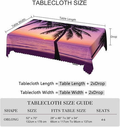 Decorative Rectangle Tablecloth 52"X70" Beach Sunset, Paradise Beach Palm Trees Sunset Wrinkle Free Table Cover Picnic Table Cloths for Parties Weddings Kitchen Tablecloth Purple
