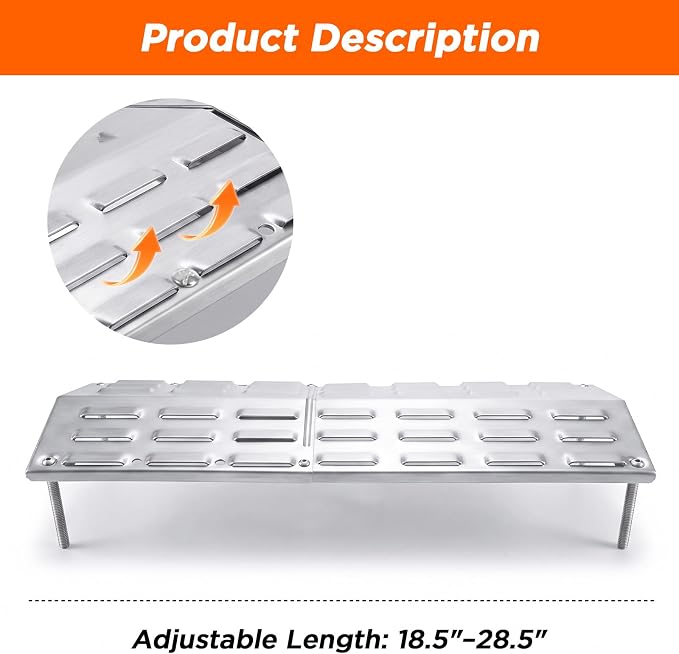 Universal Grill Burner Covers, Stainless Steel Adjustable Grill Heat Plates, Flame Tamer for Gas Grills, Grill Replacement Parts for Charbroil Nexgrill, BBQ Heat Shield