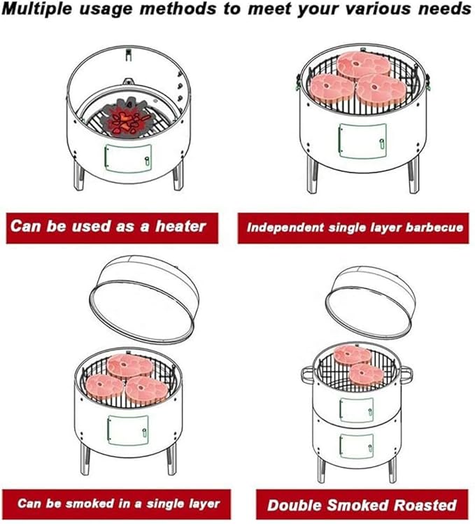 Outdoor Double-Layer Grill, Charcoal Wood Fired Braising & Smoking Stove,Portable Grill for Camping, Outdoor Cooking, Outdoor Kitchen, Patio, Garden