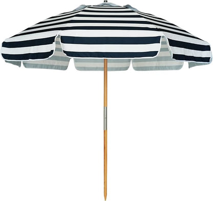AMMSUN 7.5ft Heavy Duty HIGH Wind Beach Umbrella Commercial Grade Patio Beach Umbrella with Air Vent Ash Wood Pole & Carry Bag UPF50+ Protection Navy Stripe
