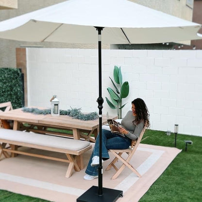 Patio Umbrella Base with Wheels, 43lbs Outdoor Umbrella Stand | With 2 Wheels, Square Heavy Duty Base, Suitable for 6-12FT Most Market Umbrella, for Deck, Lawn, Poolside