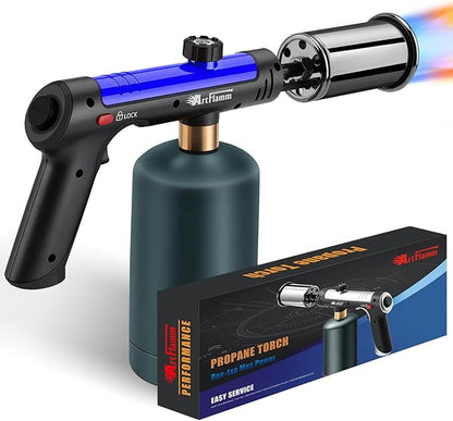 ARTFLAMM Powerful Propane Torch Gun, Flamethrower with Turbo Mode, Charcoal Torch Lighter with Safety Lock, Kitchen Blow Torch for Cooking, BBQ, Searing Steak, Grill(Tank Not Included)