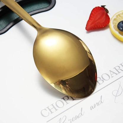 Berglander Gold Cooking Spoon, Stainless Steel Solid Serving Spoon Titanium Gold Plating, Basting Kitchen Spoon For Cooking, Dishwasher Safe, Easy to Clean