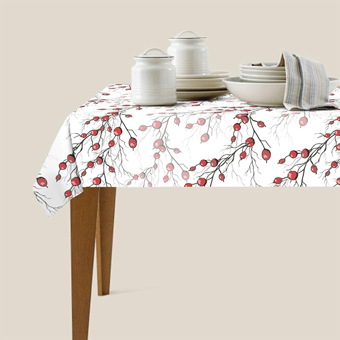 Decorative Rectangle Table Cloths Red Berries of Holly Without Leaf Tablecloth Table Cover for Dining/BBQ/Picnic/Coffee Table 52 X 70 Inches