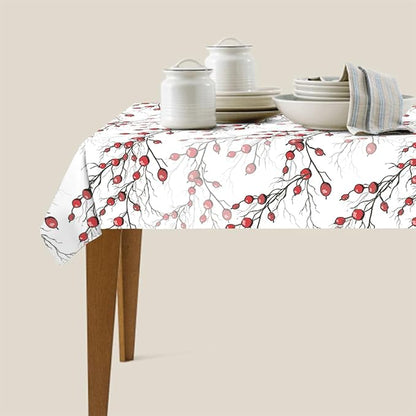 Decorative Rectangle Table Cloths Red Berries of Holly Without Leaf Tablecloth Table Cover for Dining/BBQ/Picnic/Coffee Table 52 X 70 Inches