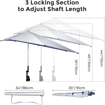 G4Free UPF 50+ Height Adjustable Beach Chair Umbrella with Universal Clamp | UV protection Chair Umbrella for Beach Chair, Golf Cart, Wheelchair, Stroller, Bleacher, Outdoor Patio, silver coating fabric